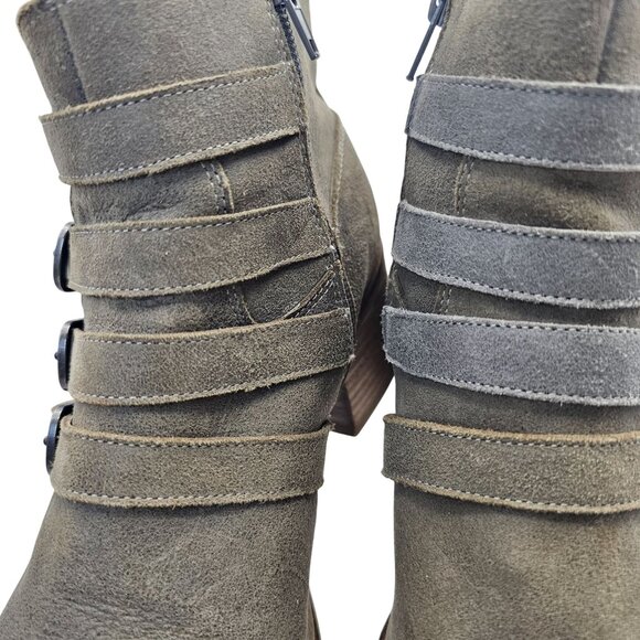 Lucky Brand Loreniah Suede Buckle Booties 8.5M Leather Heeled Ankle Boots - Picture 2 of 16